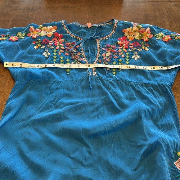 Johnny Was Sheer Blue Floral Embroidered Tie Front Tunic Top - Picture 10 of 14